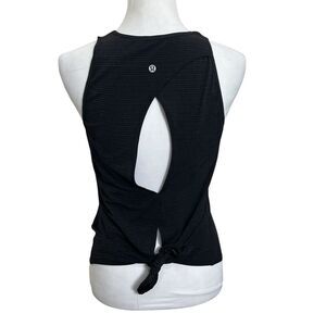 Lululemon Open Up Tank Top Women’s Size Small Black Gold Stripe Open Back Tie